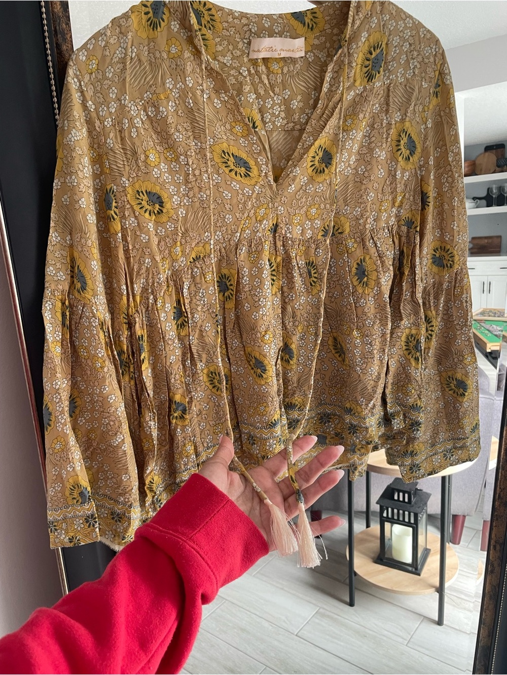 Natalie Martin Mustard Floral V-Neck Peasant Blouse - Picture 4 of 8